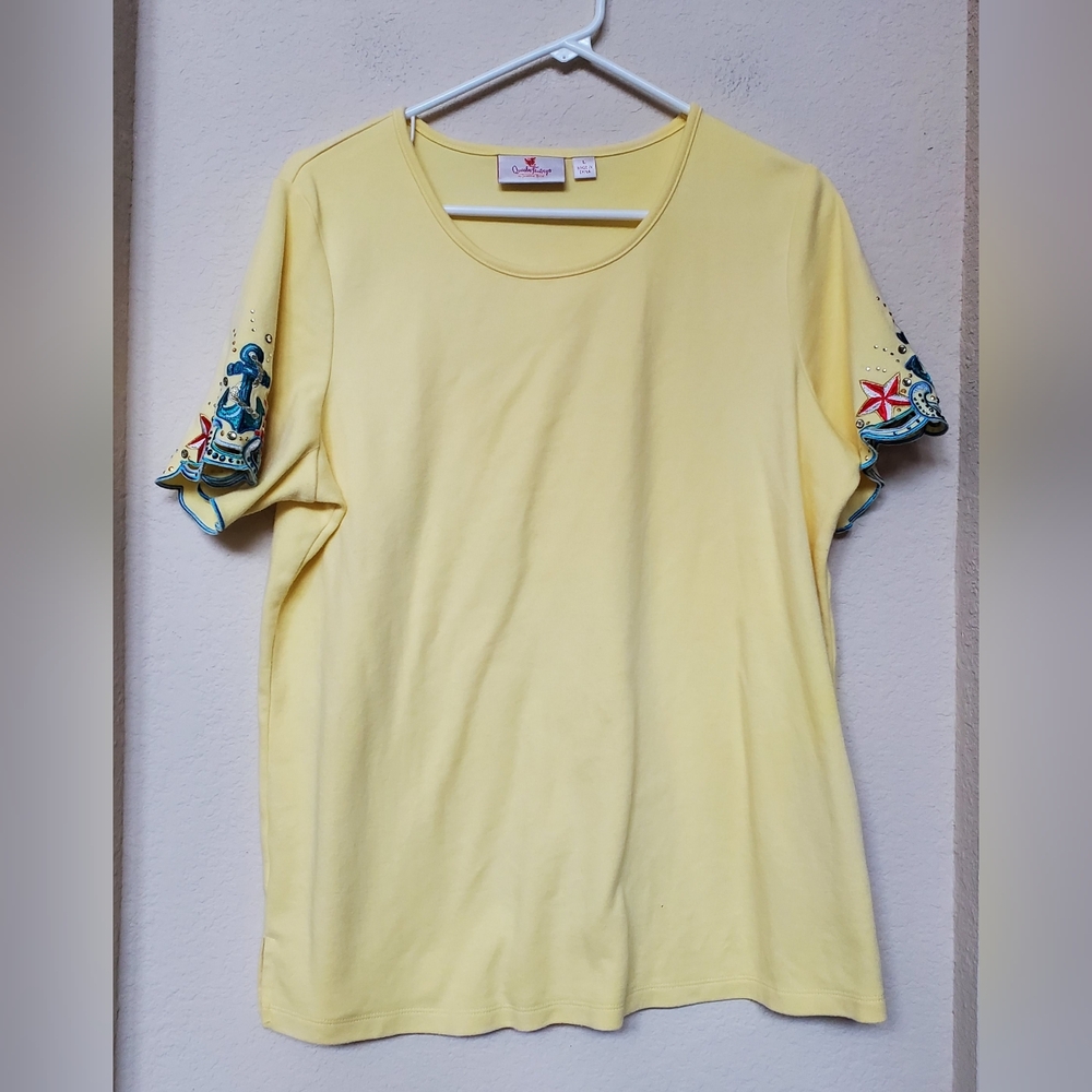 Quaker Factory Embroidered Bling Nautical Tee.  Size Large